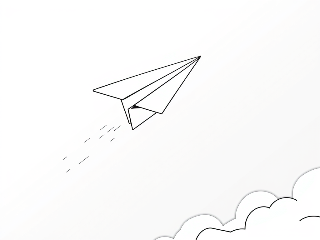Pencil sketch of a paper airplane flying through the air.